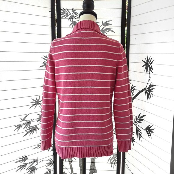 Liz Claiborne Pink White Striped Ribbed Knit Collared Sweater Size M - Picture 4 of 10